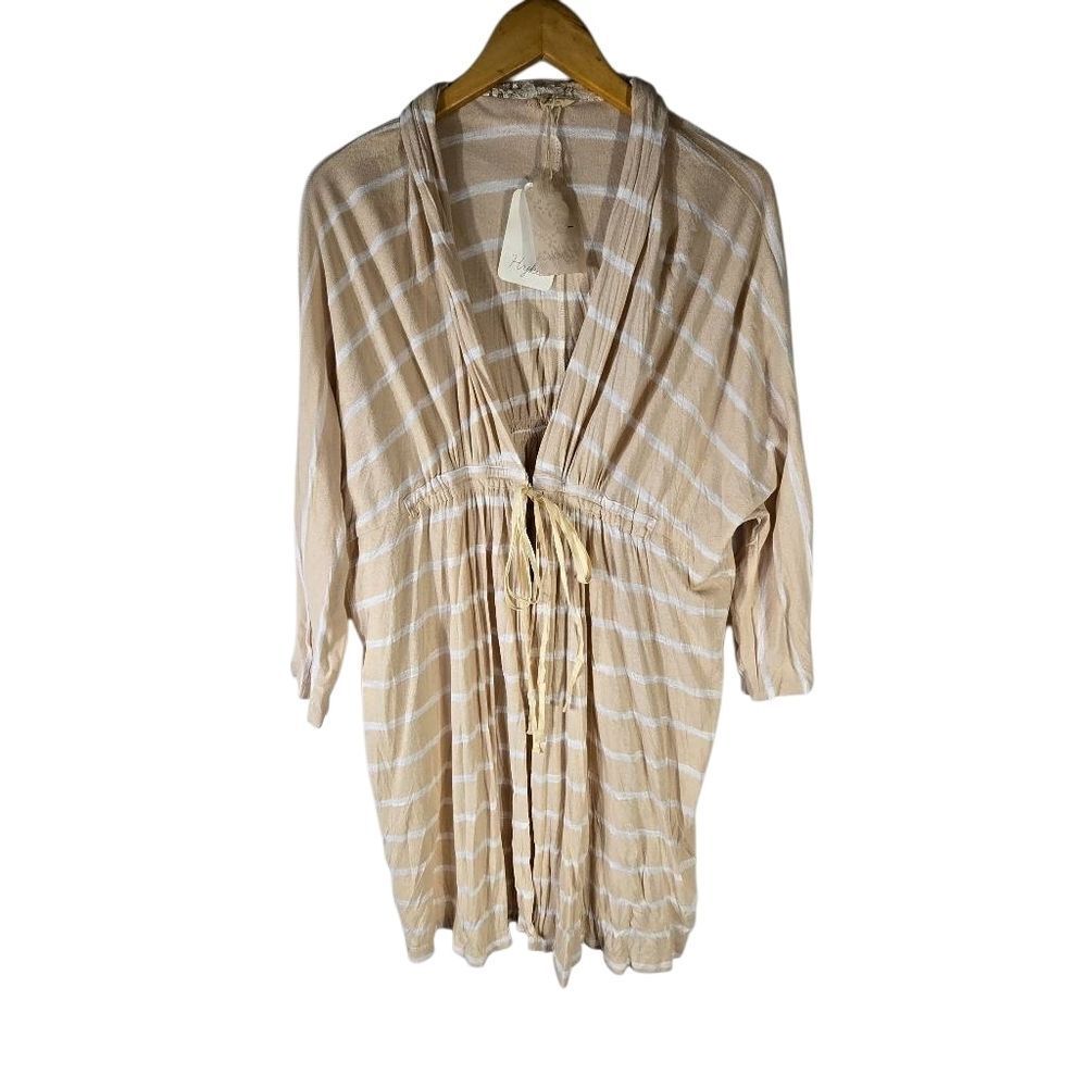 Chic Beige Striped Women's Robe - Picture 1 of 10